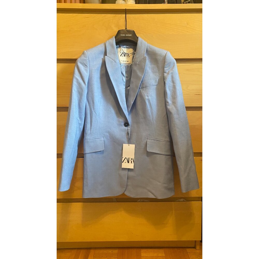 NWT ZARA ZW COLLECTION LIGHT BLUE BUTTONED TAILORED JACKET, SIZE: Small - Picture 11 of 13